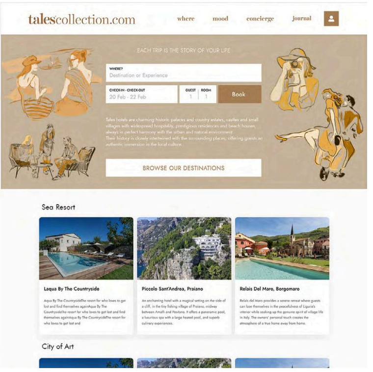 Talescollection.com booking portal homepage